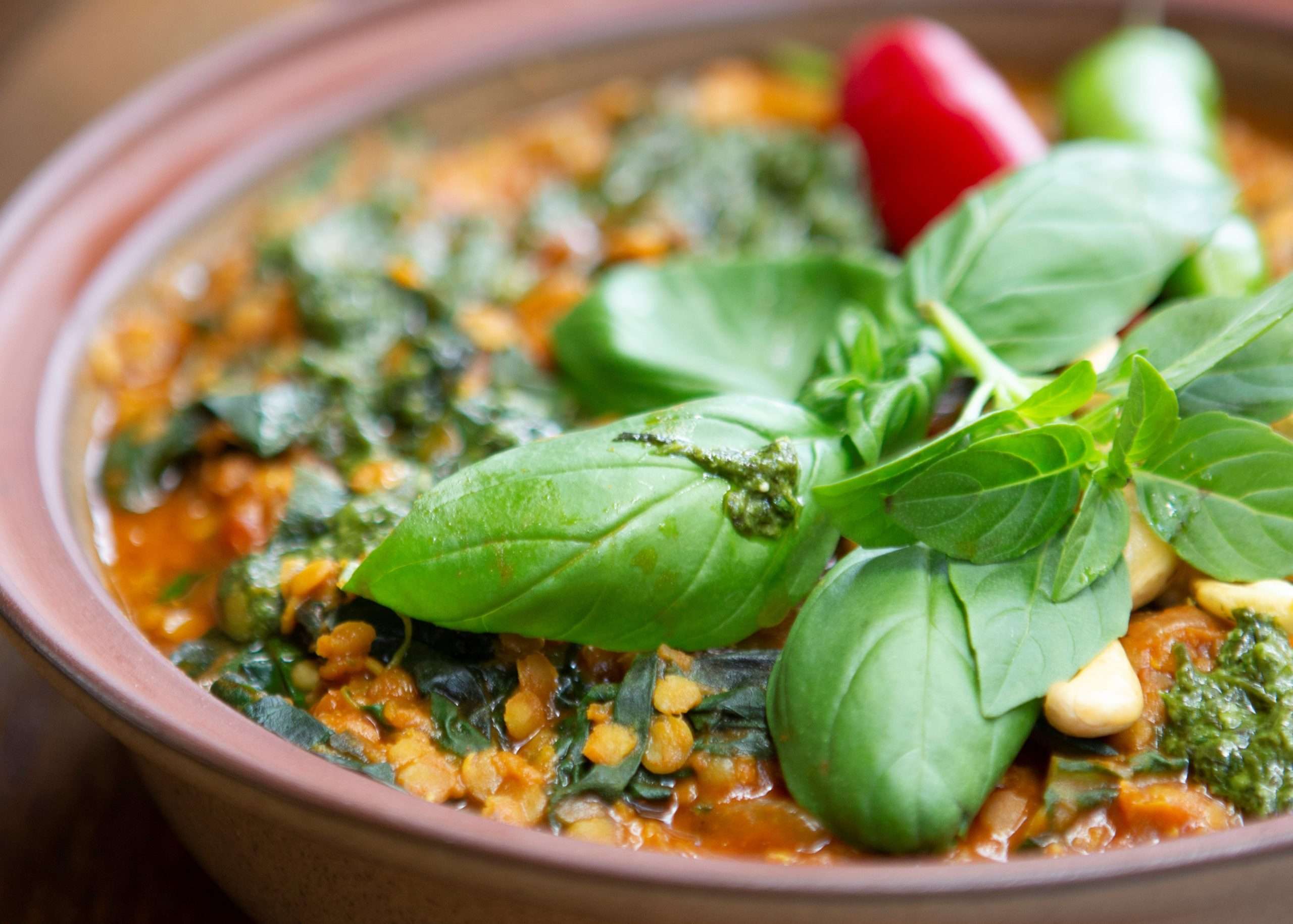 Lentil Stew with Swiss Chard and Coriander Pesto